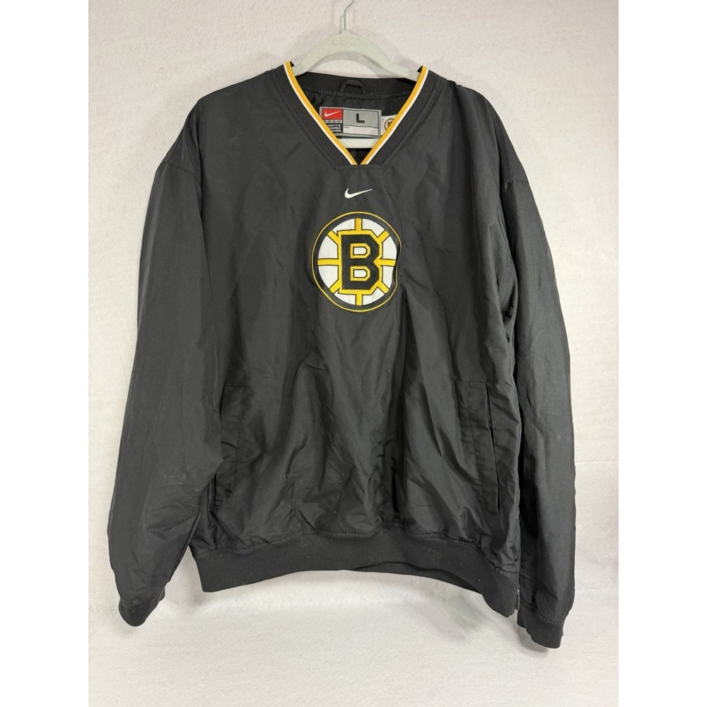 Vintage Nike Team Boston Bruins NHL Pullover Windbreaker Jacket Black Gold Men L